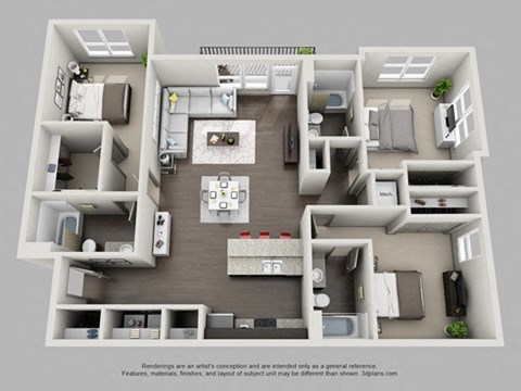 Floor plan for 3 beds, 3 baths, 1515 sqft